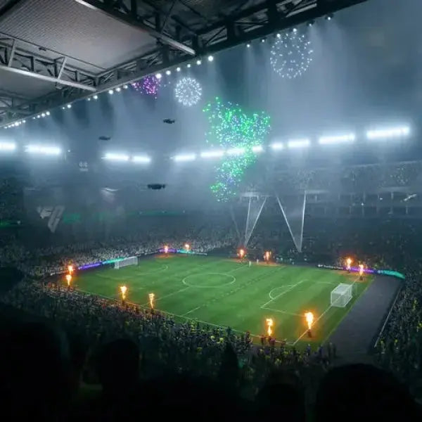 Stadio con fuochi d'artificio durante un evento di EA Sports FC 26 per PlayStation 5