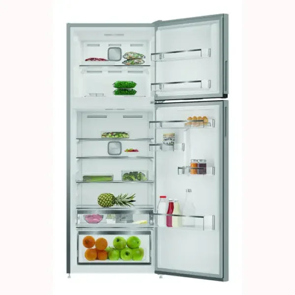 Frigorifero Hotpoint bianco con congelatore superiore e ripiani regolabili interni