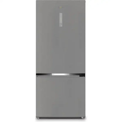 Frigorifero Whirlpool moderno a doppia porta con finitura grigia e design elegante