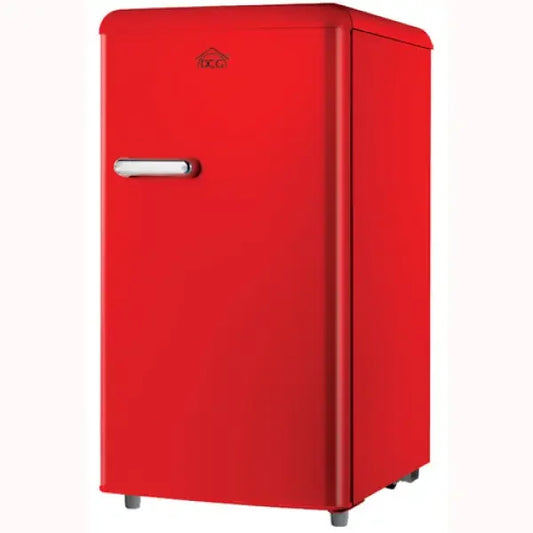 Frigorifero Monoporta DCG rosso con design compatto e maniglia in metallo per piccoli spazi
