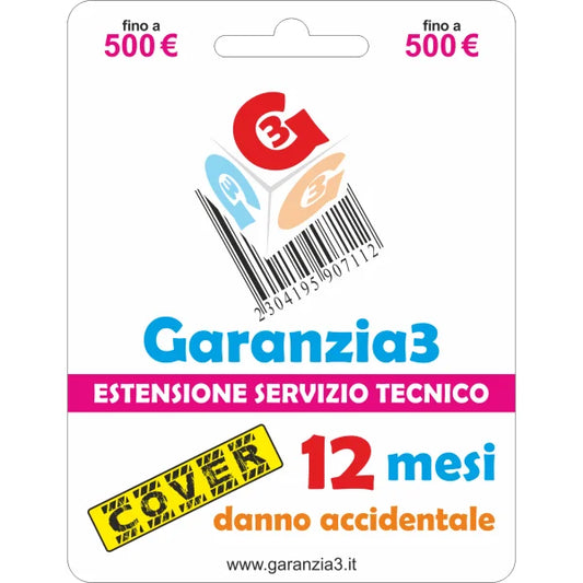 Estensione garanzia Garanzia3 copertura 12 mesi per danno accidentale fino a 500 euro