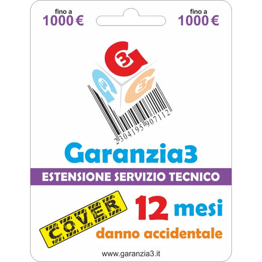 Estensione garanzia Garanzia3 copertura danno accidentale 12 mesi fino a 1000 euro