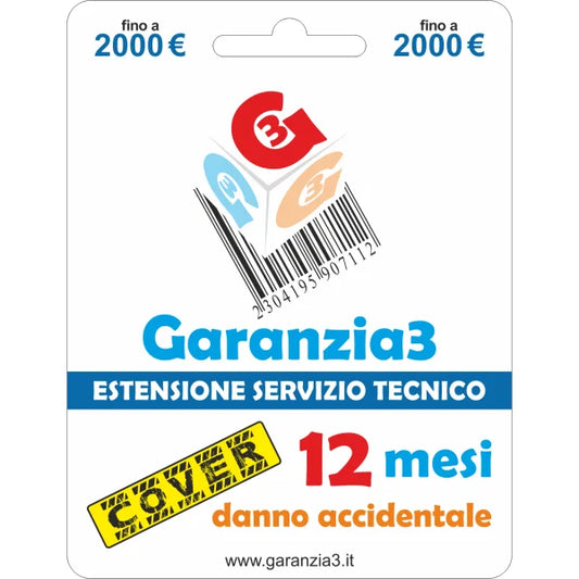 Estensione garanzia Garanzia3 con copertura danno accidentale per 12 mesi fino a 2000 euro