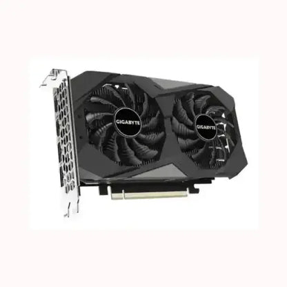 Scheda video GIGABYTE con doppia ventola di raffreddamento e design nero compatto
