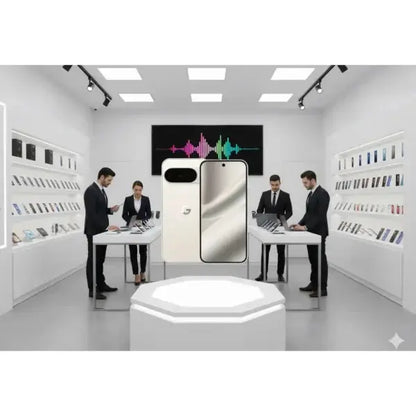 Smartphone Google Pixel 10 Pro in un negozio di elettronica con espositori e clienti