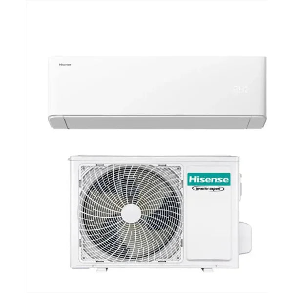 Condizionatore Hisense con unità interna ed esterna, design elegante e alta efficienza energetica