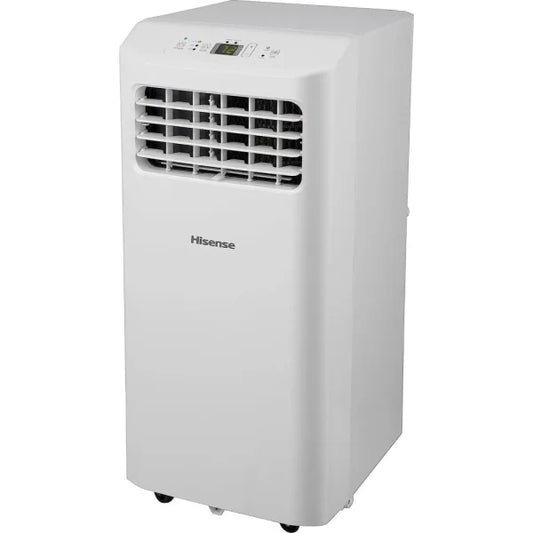 Condizionatore portatile Hisense bianco con pannello di controllo digitale e griglia frontale
