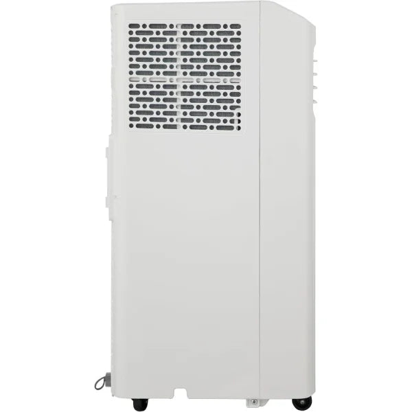 Condizionatore portatile Hisense bianco con griglia di ventilazione e ruote per facile spostamento
