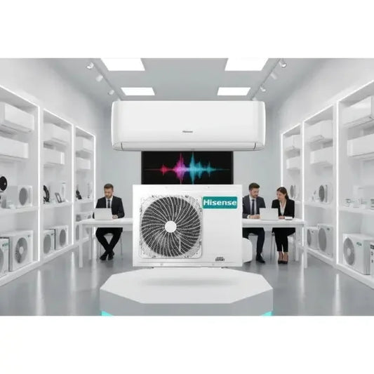 Condizionatori HISENSE con design moderno nella showroom, adatti per ambienti residenziali e commerciali