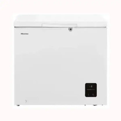 Congelatore Hisense bianco con chiusura a coperchio e display digitale frontale