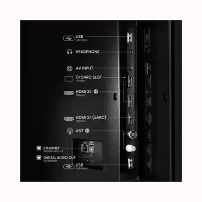 Pannello porte laterale HISENSE TV con HDMI 2.1 eARC, HDMI, USB, Ethernet, antenna, audio digitale e slot CI