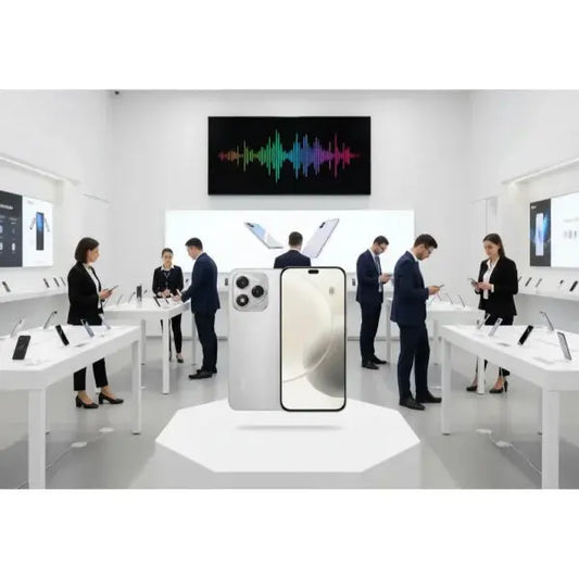 Smartphone Honor 400 Lite in bianco con design elegante esposto in un negozio di tecnologia