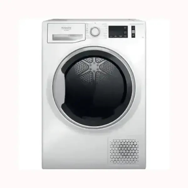 Asciugatrice Hotpoint bianca a carica frontale con display digitale e porta trasparente