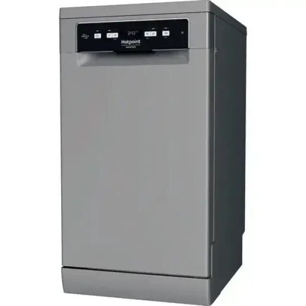 Lavastoviglie Hotpoint color argento con pannello di controllo digitale e design compatto