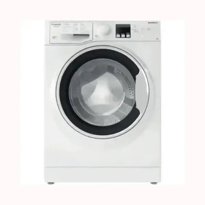 Hotpoint lavatrice bianca frontale con oblò trasparente e pannello di controllo digitale