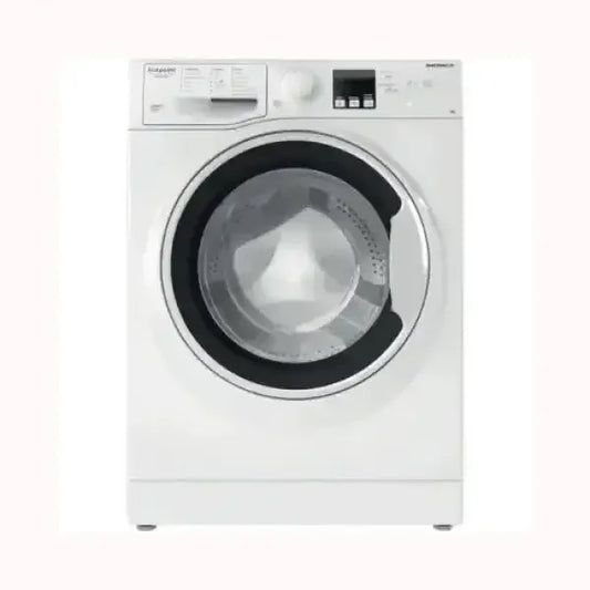 Hotpoint lavatrice bianca frontale con oblò trasparente e pannello di controllo digitale
