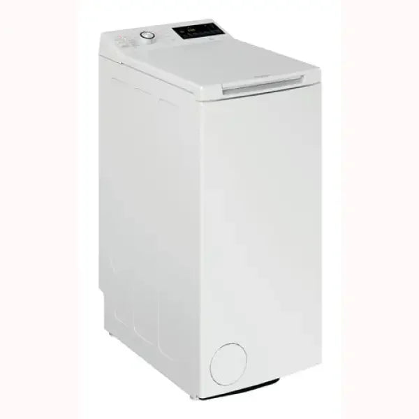 Lavatrice Hotpoint bianca a carica dall'alto con pannello di controllo digitale