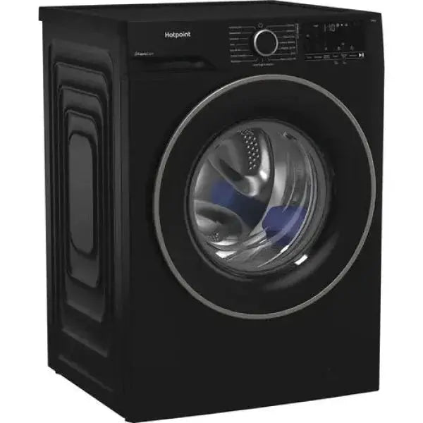 Lavatice Hotpoint a carica frontale in nero con design moderno e capacità di lavaggio elevata