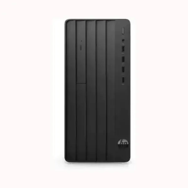 HP PC desktop nero compatto con design a strisce frontali porte USB e unita ottica per uso ufficio