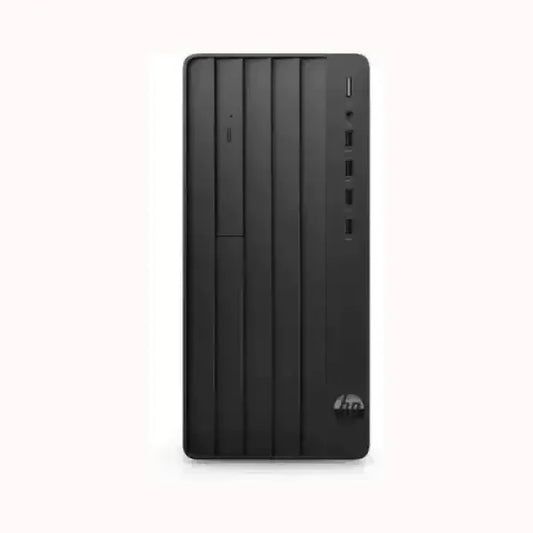 HP PC desktop nero compatto con design a strisce frontali porte USB e unita ottica per uso ufficio