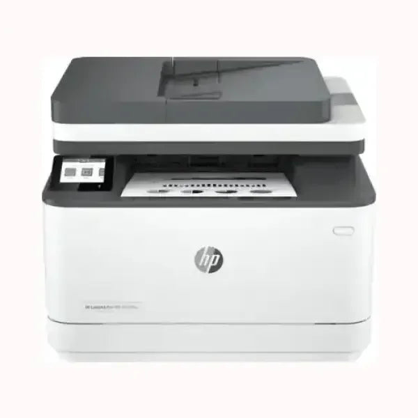 Stampante multifunzione HP LaserJet Pro 3102FDW bianca e grigia con scanner e pannello di controllo