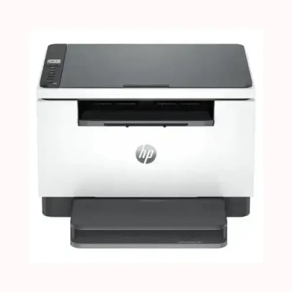 Stampante HP multifunzione bianca e nera con design compatto per ufficio casa