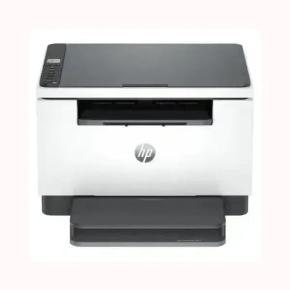Stampante HP multifunzione bianca e nera con design compatto per ufficio casa