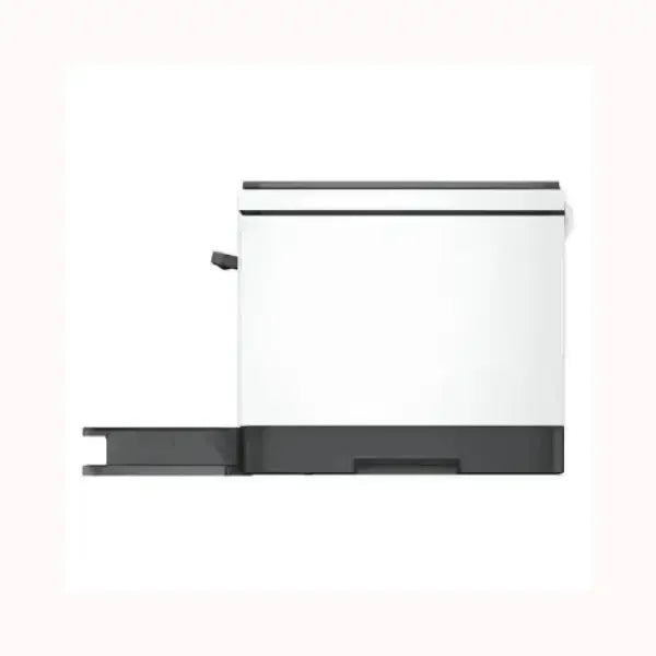 Stampante HP MULTIFUNZIONE bianca e nera con design compatto vista laterale