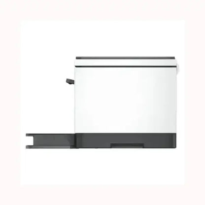 Stampante HP MULTIFUNZIONE bianca e nera con design compatto vista laterale