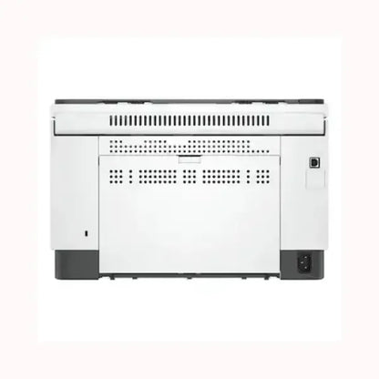 Stampante HP MULTIFUNZIONE bianca vista posteriore con porte di connessione e ventole di raffreddamento