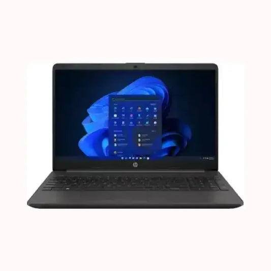Notebook HP NB N4500 mostrato frontalmente con schermo acceso e tastiera completa in colore nero