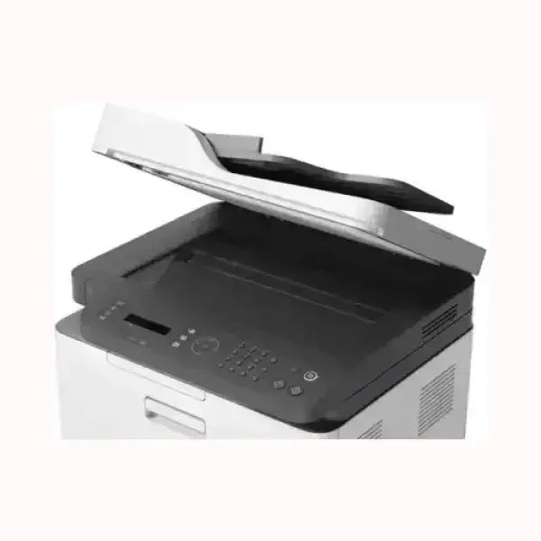Stampante multifunzione HP bianco e nero con scanner e pannello di controllo digitale