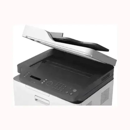 Stampante multifunzione HP bianco e nero con scanner e pannello di controllo digitale