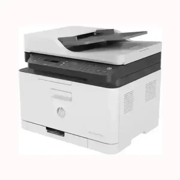 Stampante multifunzione HP bianca e nera con scanner e tastiera integrata