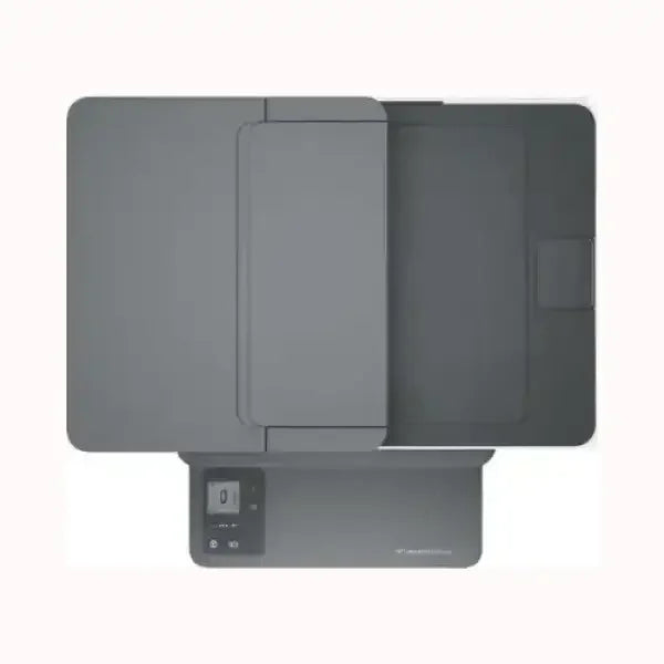 Stampante HP multifunzione grigia vista dall'alto con pannello di controllo integrato