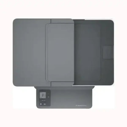 Stampante HP multifunzione grigia vista dall'alto con pannello di controllo integrato