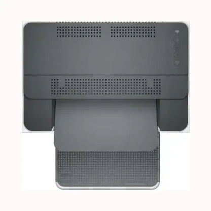 Stampante HP compatta e moderna vista dall'alto con uscita carta e design nero