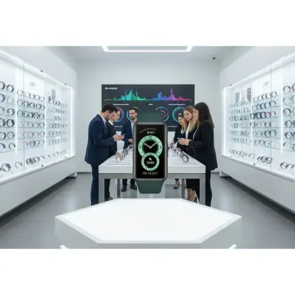 Huawei Smartwatch con schermo touch e design elegante, utilizzato in un ambiente di vendita al dettaglio