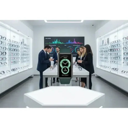Huawei Smartwatch con schermo touch e design elegante, utilizzato in un ambiente di vendita al dettaglio