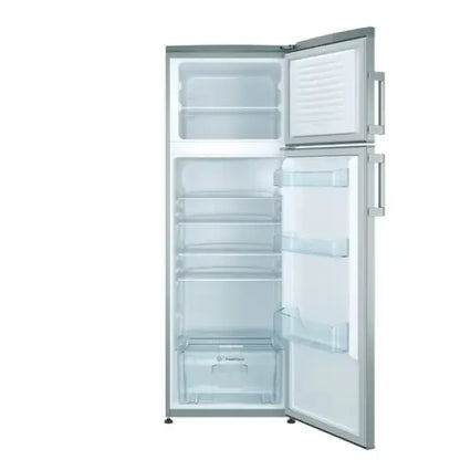Frigorifero Indesit bianco a doppia porta con scomparto freezer superiore e ripiani interni trasparenti