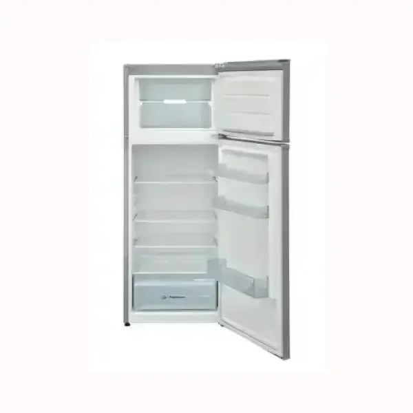 Frigorifero INDESIT con doppia porta aperta e scomparti interni per alimenti