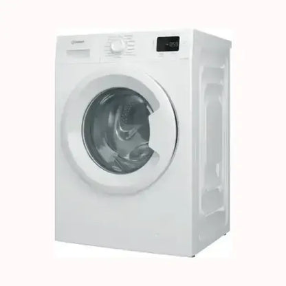 Lavatrice INDESIT bianca con porta trasparente e display digitale, design moderno e compatto