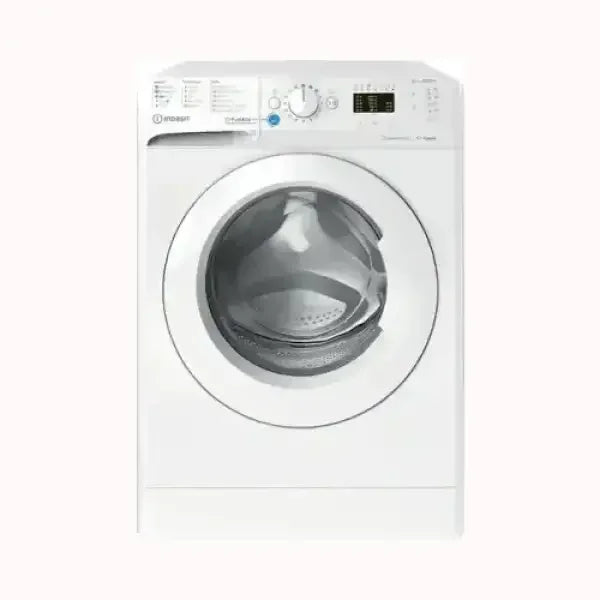 Lavatrice INDESIT bianca a carica frontale con display digitale e manopola selezione programmi