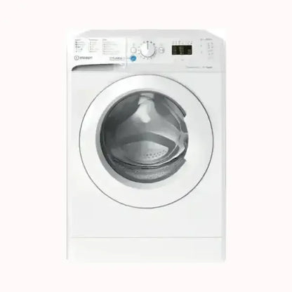 Lavatrice INDESIT bianca a carica frontale con display digitale e manopola selezione programmi
