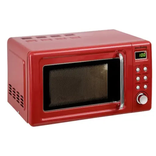 Forno Microonde Vintage Innoliving rosso con display digitale e manopola di controllo