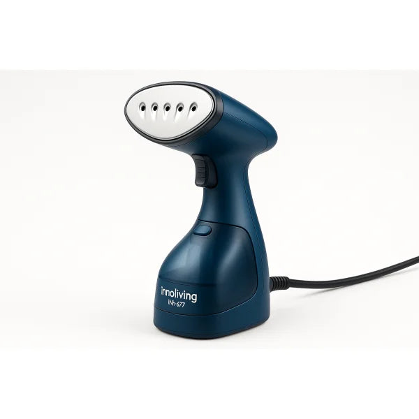 Innoliving Stiratrice Verticale INN-677, Ferro a vapore da viaggio, 1500 W, Piastra in Acciaio Inox 7 Fori, Vapore Continuo 25g/min, Serbatoio Removibile 350 ml, Blu