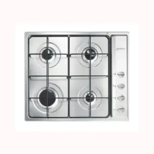 Piano Cottura Smeg in acciaio inox con 4 fuochi e manopole di controllo laterali
