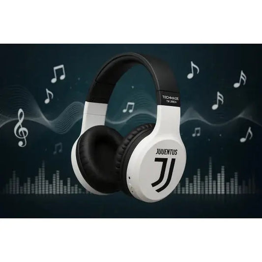 Cuffie Bluetooth Techmade Juventus in bianco e nero con logo Juventus e design elegante