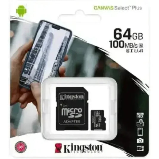 Kingston microSD 64GB Canvas Select Plus con adattatore in confezione 100MBps per smartphone e fotocamere