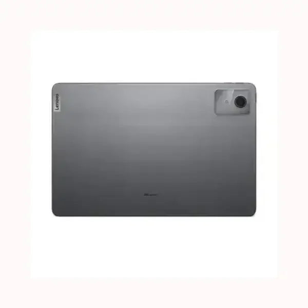 Retro di lenovo tablet grigio con fotocamera posteriore angolata logo laterale design sottile